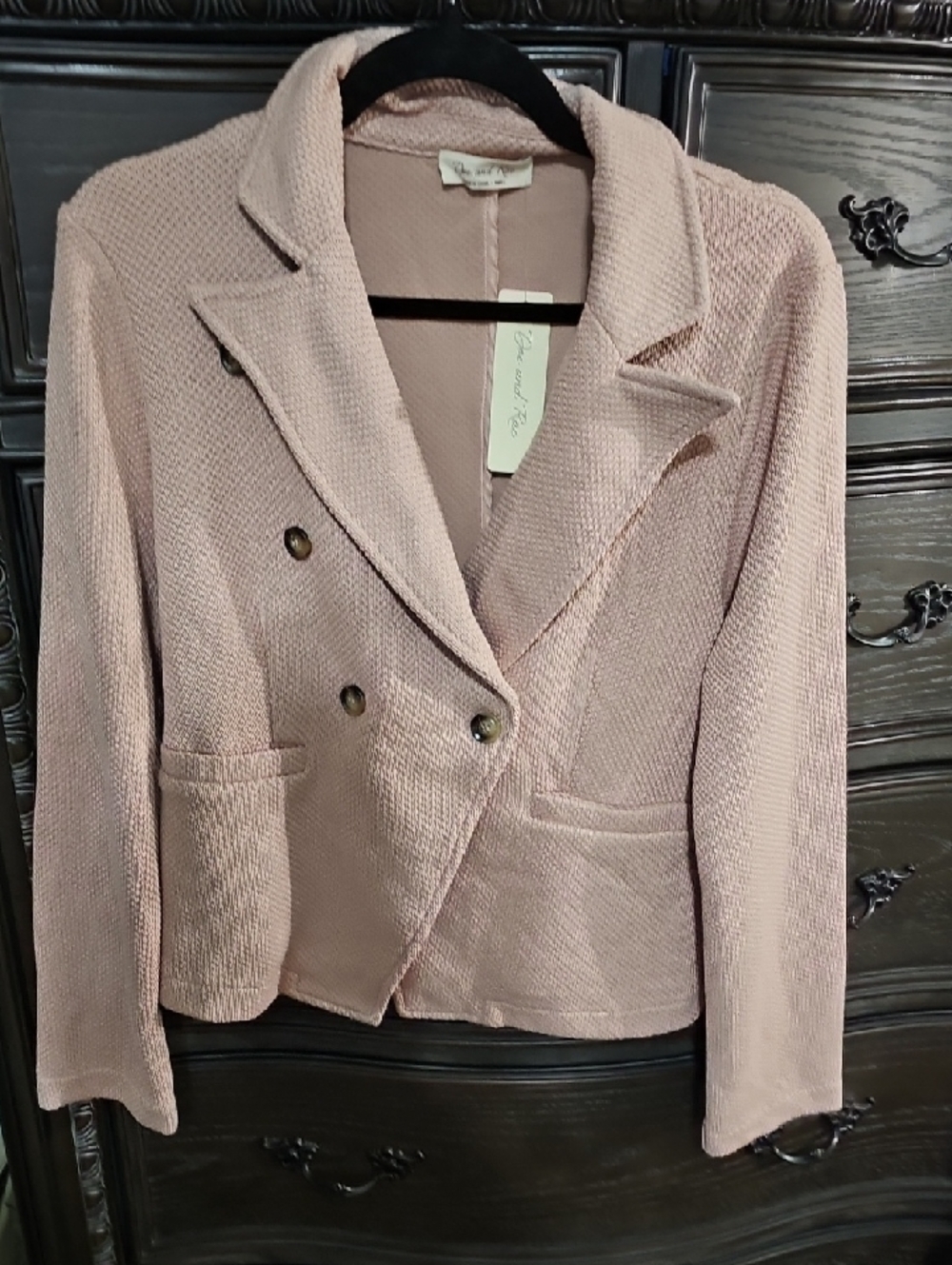 Doe and Rae Mauve Pink Textured Double Breasted Blazer Jacket Small S#‎ 10556J-1